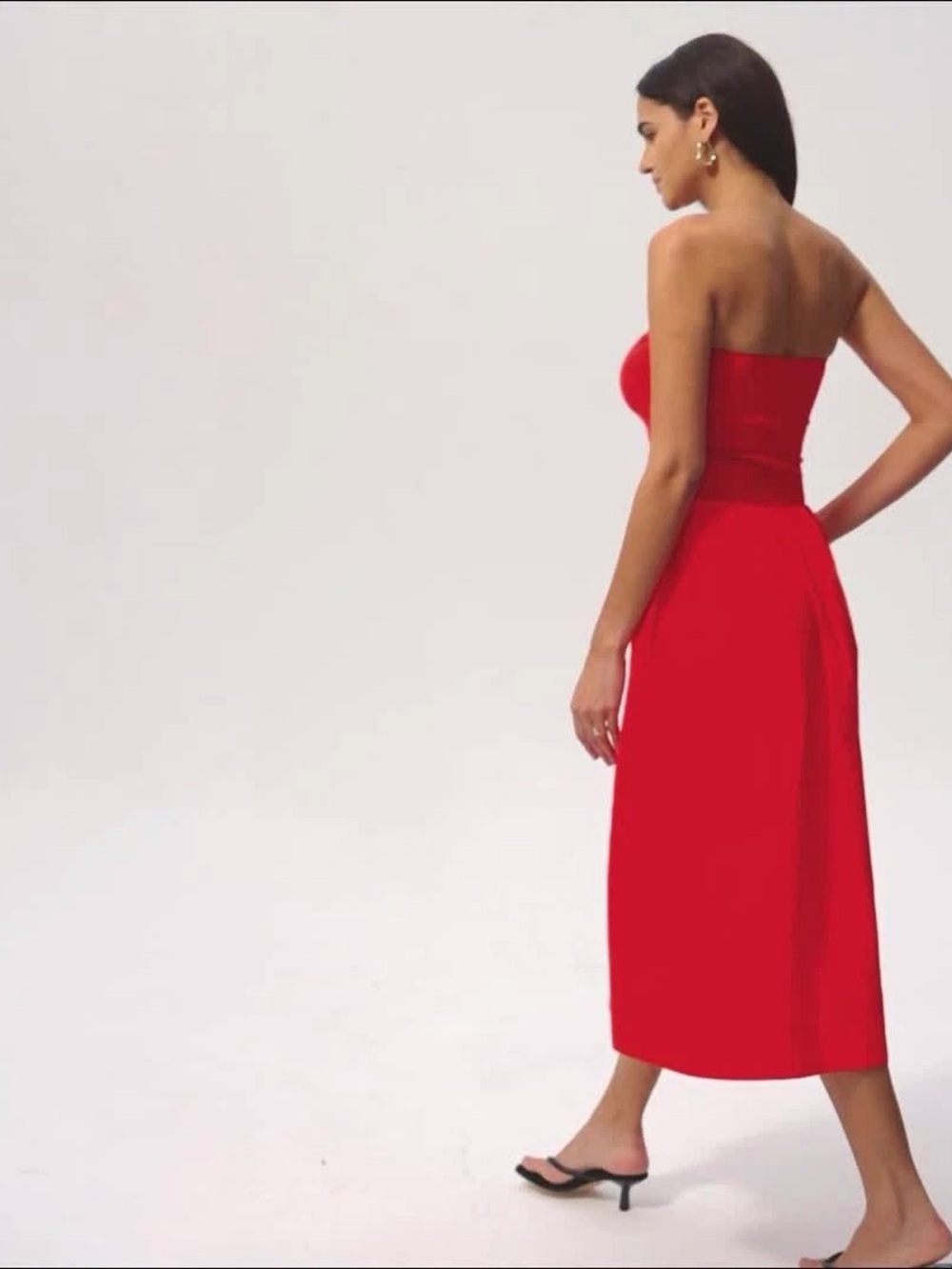 Strapless A-Line Midi Dress in Bold Red - Picture 2 of 2